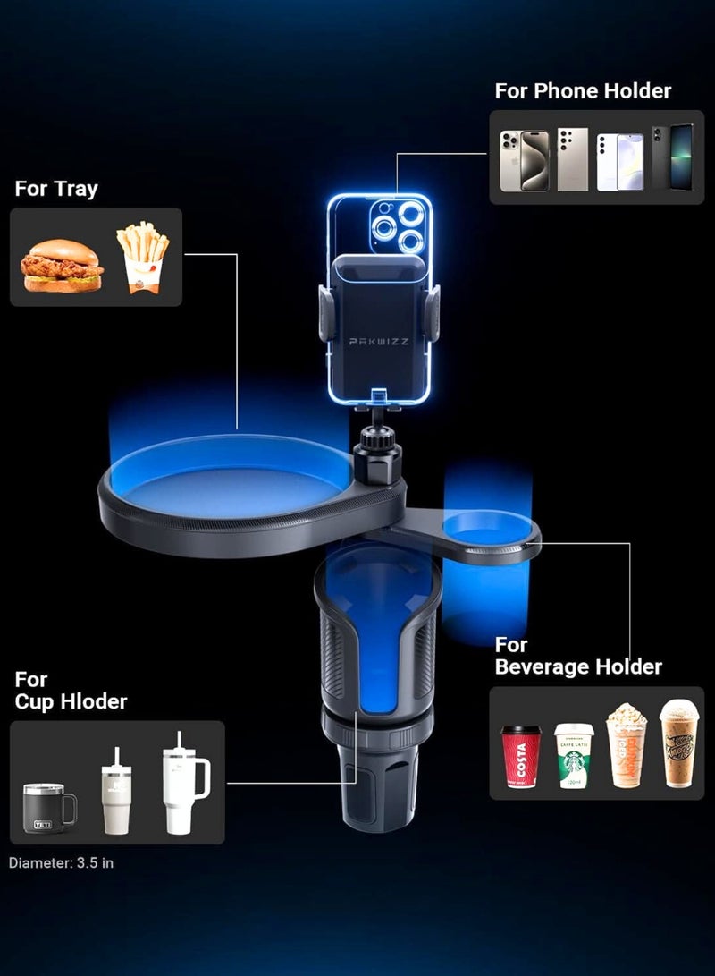 Chase Up Car Cup Holder Tray, 4-in-1 Adjustable Food Table Tray, Car Cup Holder Expander with 360° Rotatable Phone Holder, Extra Beverage Cup Holder, 4 Expandable Bases for Stability, Road Trip Essentials - Image 2