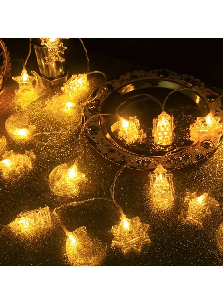 قطعة واحدة من أضواء رمضان الأنيقة - 3 متر، 20 مصباح ليد، تصميم القمر والنجمة والهلال، توهج ذهبي دافئ، تعمل بالبطارية، مثالية لديكور المنزل وغرفة المعيشة، احتفالات عيد مبارك (البطاريات غير متضمنة)، ديكورات رمضان للمنزل - Image 4