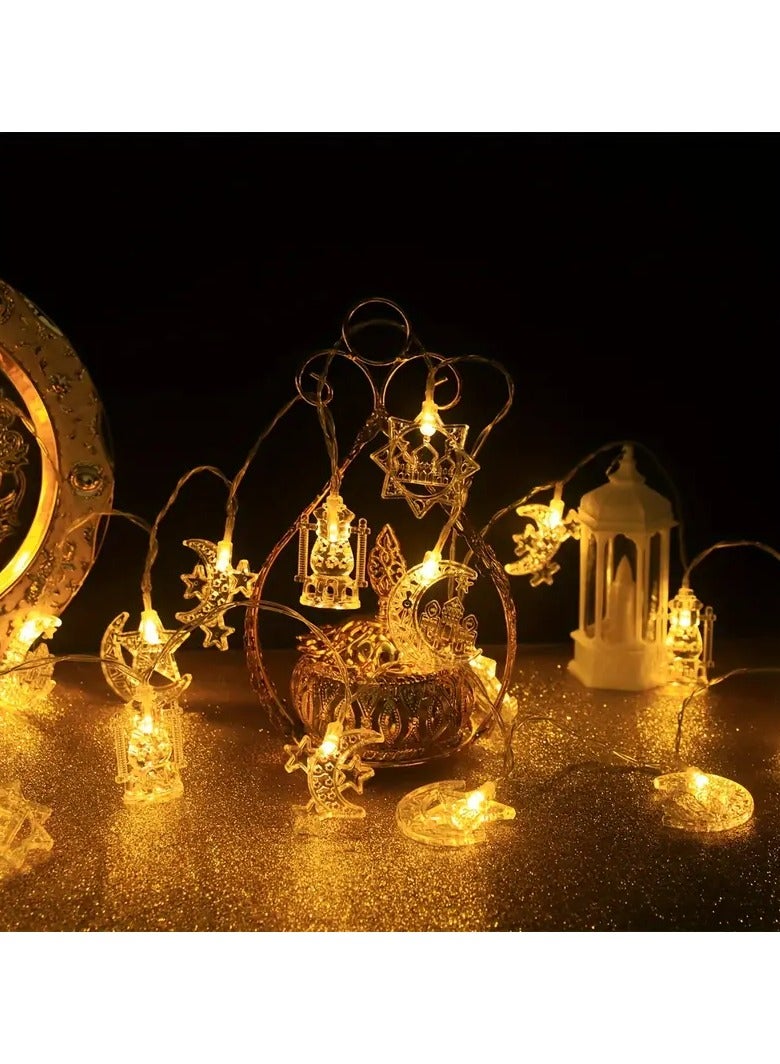قطعة واحدة من أضواء رمضان الأنيقة - 3 متر، 20 مصباح ليد، تصميم القمر والنجمة والهلال، توهج ذهبي دافئ، تعمل بالبطارية، مثالية لديكور المنزل وغرفة المعيشة، احتفالات عيد مبارك (البطاريات غير متضمنة)، ديكورات رمضان للمنزل - Image 5