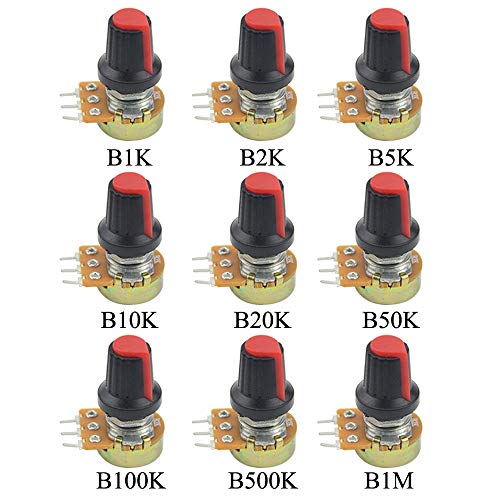 WMYCONGCONG 18 Pack B1K B2K B5K B10K B20K B50K B100K B500K B1M Ohm Knurled Shaft Linear Rotary Taper Potentiometer Kit with Cap - Image 4