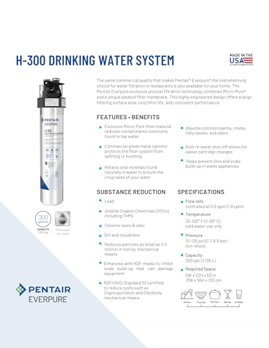 ever pure Pentair Everpure H-300 Quick-Change Filter Cartridge, EV927072, NSF Certified to Reduce Lead, For Use in Everpure H-300 Drinking Water Systems, 300 Gallon Capacity, 0.5 Micron - Image 5
