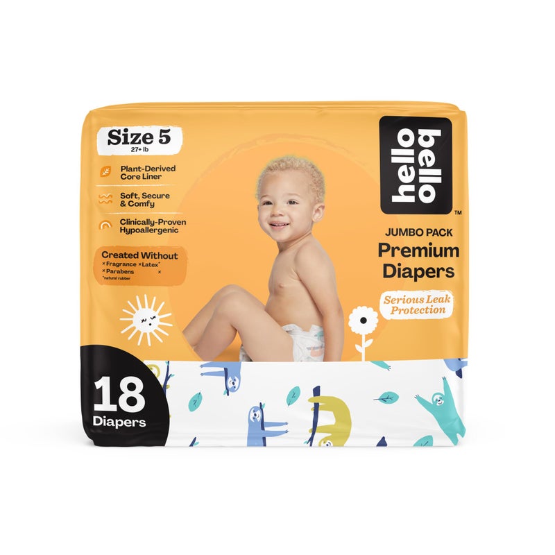 Hello Bello Premium Baby Diapers Size 5 18 Count of Disposable ExtraAbsorbent Hypoallergenic Baby Diapers with Snug and Comfort Fit Sleepy Sloth - Image 2