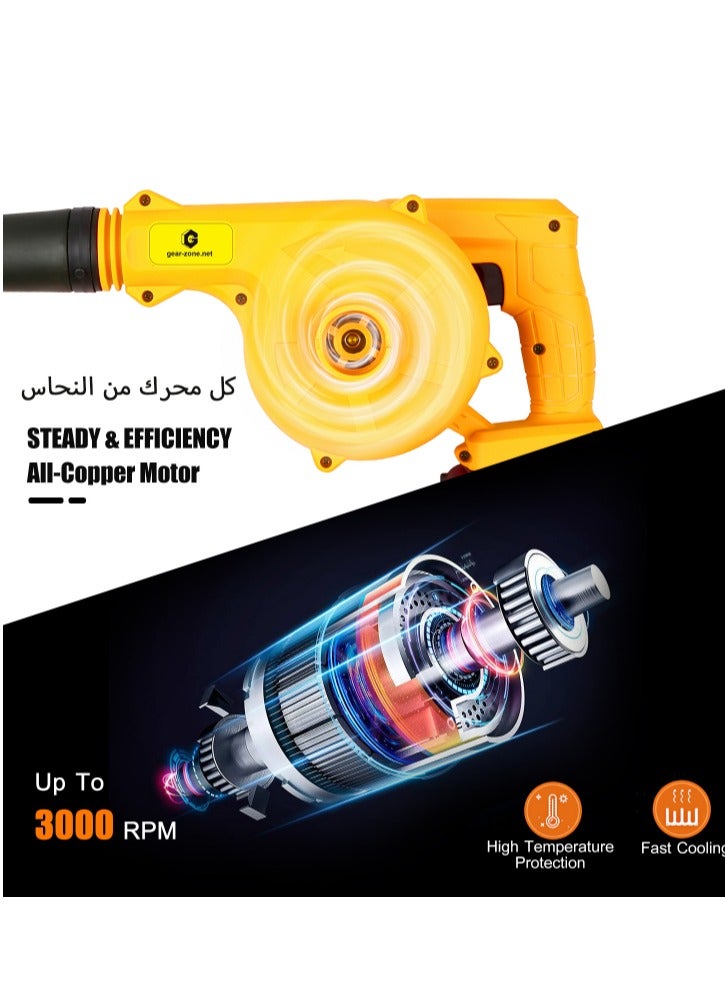 جيرزون منفاخ كهربائي متغير السرعة 21 فولت 10000 دورة في الدقيقة - 31500 دورة في الدقيقة للنفخ والشفط مع حقيبة تجميع للسيارة والمنزل والحديقة والاستخدام الخارجي - لون برتقالي - Image 2