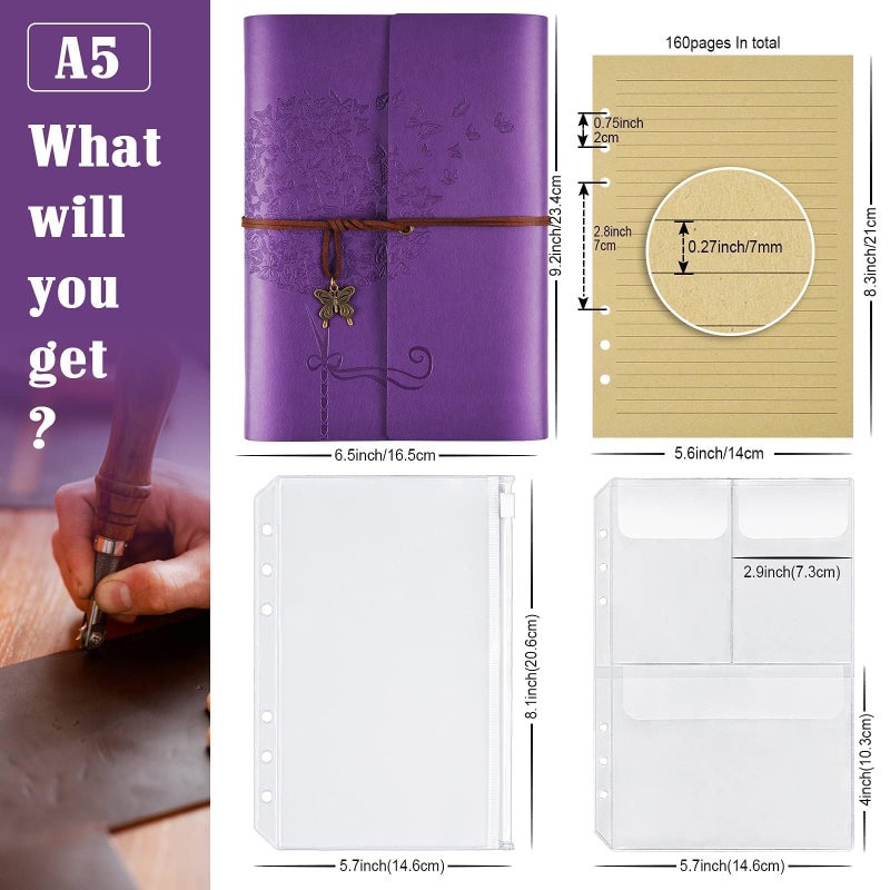 OMEYA Leather Journal Notebook, Refillable Writing Journal Diary Planner, Gifts For Women,Men, Girls, Sister, Friends(Purple, A5-9.3''Ã—6.3'') - Image 2