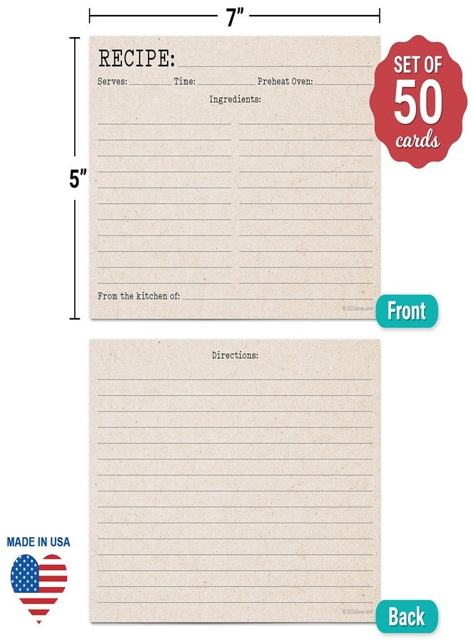 321 دن بطاقات وصفات 321Done مقاس 5x7 (مجموعة من 50 بطاقة) - ورق كرافت بني عتيق - من مطبخ - وجهان - مثالية لحفلات الزفاف، وحفلات استقبال المولود، وتبادل هدايا الوصفات - صنع في الولايات المتحدة الأمريكية - تصميم ريفي بسيط - حجم كبير جدًا - Image 4