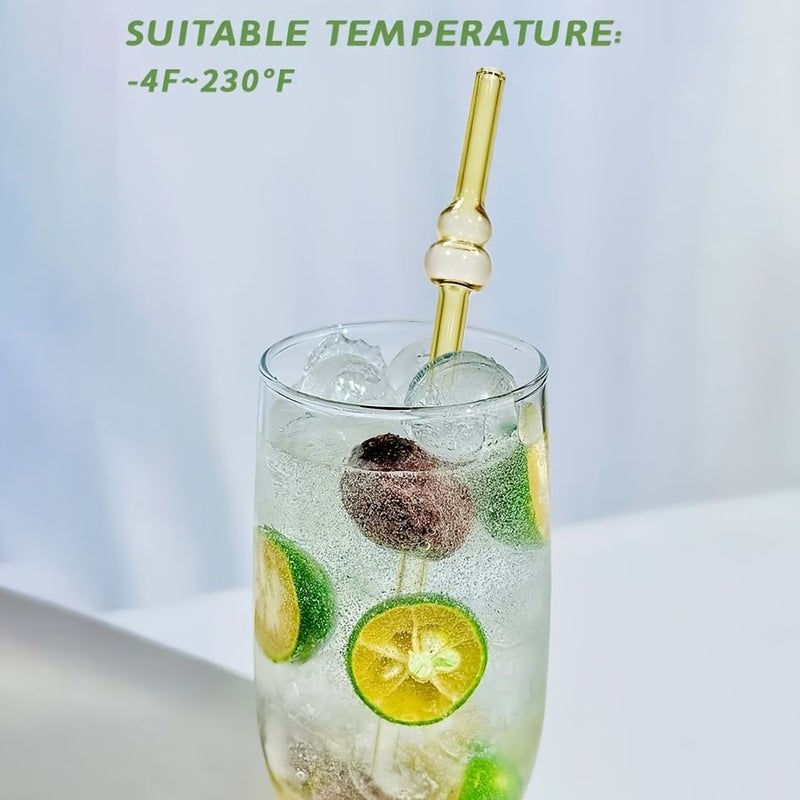 Set Of 4 Reusable High Borosilicate Glass Straws With Cleaning Brush Gourd Design 8x200mm Type B For Smoothies Juices Iced Coffee And Soda Heat And Cold Resistant Ideal Gift - Image 4