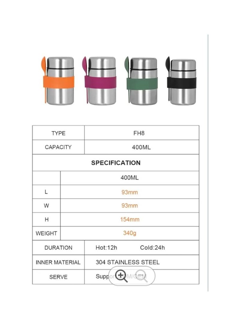 چينيرال براند 400ml Vacuum Insulated Soup Container Stainless Steel 304 Lunch box for Kids Adult Food Jar (400ml, SS+Plum) - Image 2