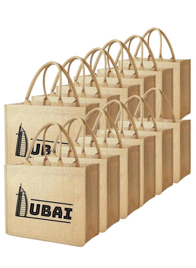 Pearl Coast Dubai Souvenir Jute Bag – EcoChic Tote Bags | Pack of 12 | Durable, Stylish & Reusable - Image 1