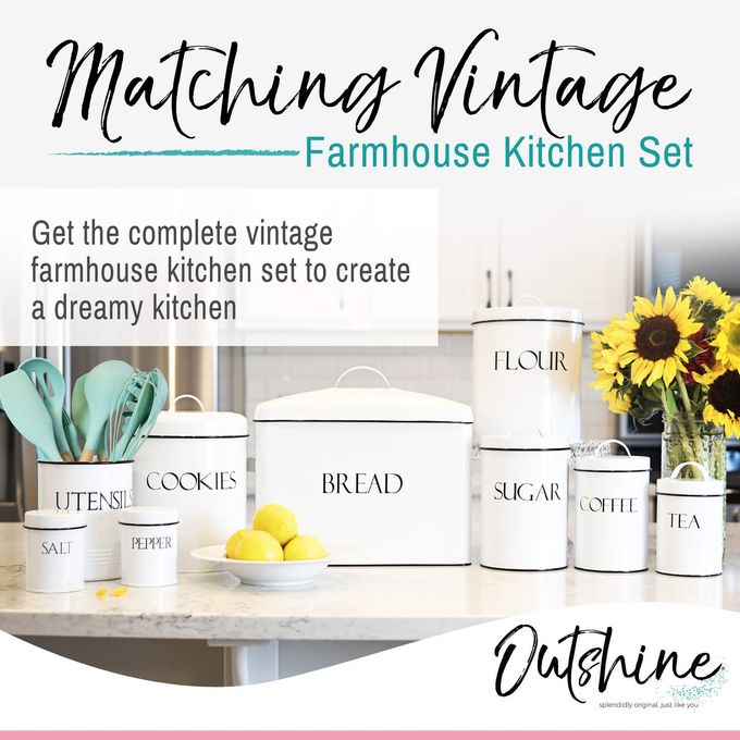 Outshine White Vintage Cookie Jar | Cookie Jars with Lids Airtight for Kitchen Counter | Farmhouse Kitchen Decor Cute Cookie Jar | Powdercoated Steel Cookie Container | Best Cookie Tin for Gift Giving - Image 2