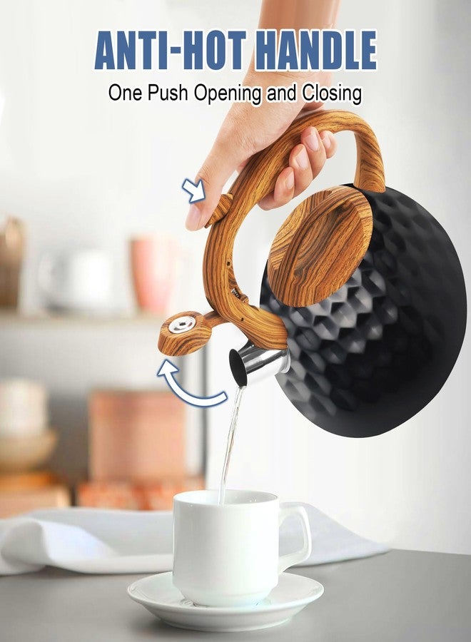 Foedo Tea Kettle Stovetop, 3.2 Qt Stainless Steel Whistling Kettle for Stove Top, Food Grade Teapot with Wood Pattern Handle for Coffee, Milk etc, Gas Electric Applicable (Black) - Image 5