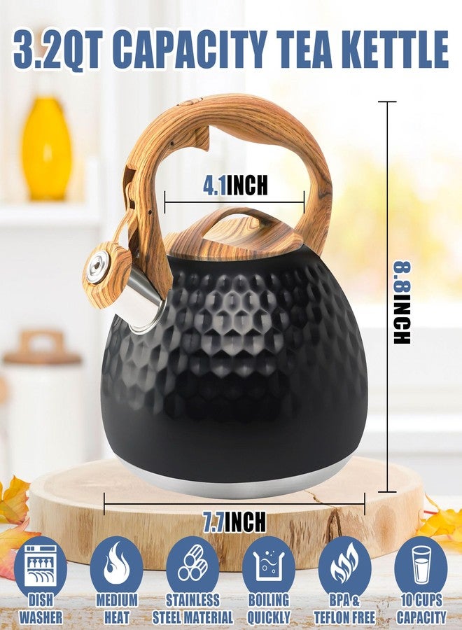 Foedo Tea Kettle Stovetop, 3.2 Qt Stainless Steel Whistling Kettle for Stove Top, Food Grade Teapot with Wood Pattern Handle for Coffee, Milk etc, Gas Electric Applicable (Black) - Image 3