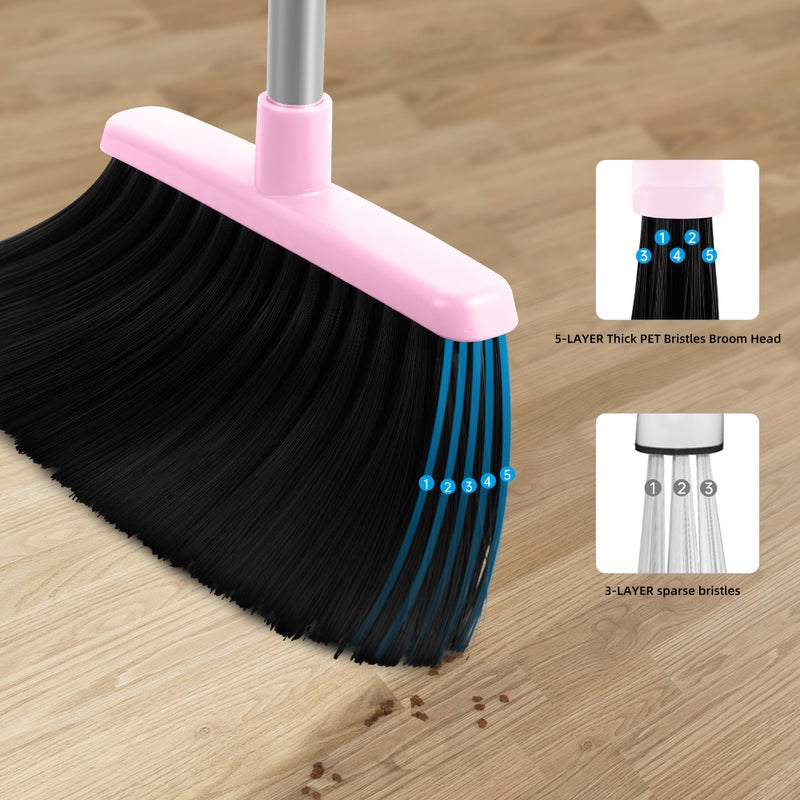 Bsklin Broom And Dustpan Set  Outdoor Broom With Dustpan Combo Set For Sweeping Indoor Collapsible Broom Set For Home Office Kitchen Lobby Floor Pet Hair (Pink) - Image 5