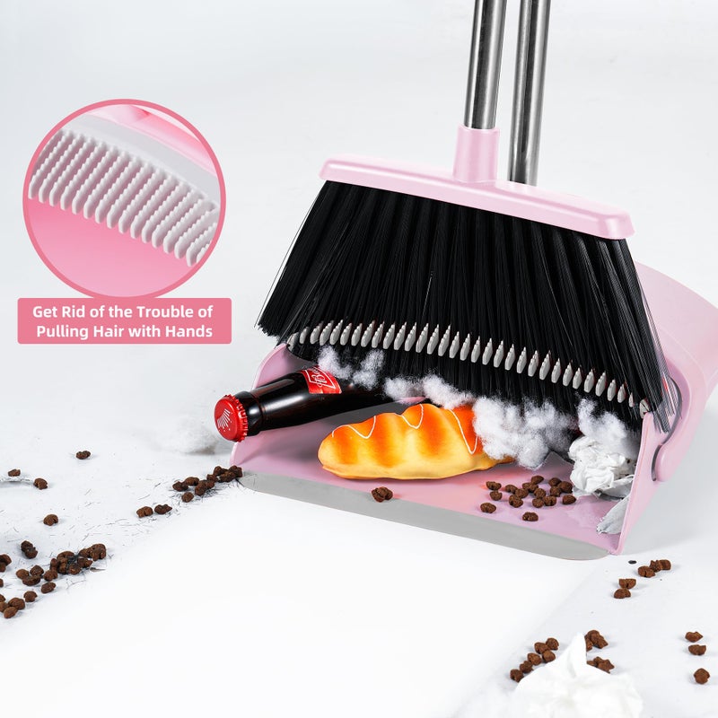 Bsklin Broom And Dustpan Set  Outdoor Broom With Dustpan Combo Set For Sweeping Indoor Collapsible Broom Set For Home Office Kitchen Lobby Floor Pet Hair (Pink) - Image 4