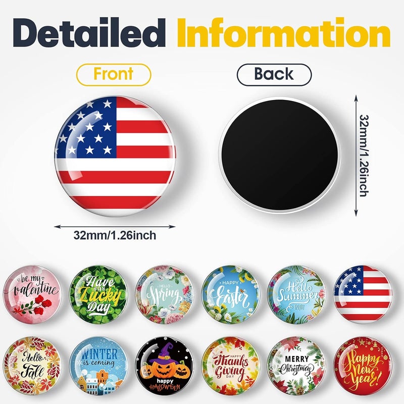 TOODOO Set of 12 Refrigerator Magnets Glass Seasonal Magnets Happy New Year Valentines Day Irish Festival Fridge Decorative Magnets for Home Whiteboard Classroom Office - Image 3