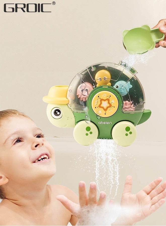 GROIC Turtle Bath Toys for Toddlers, New Born Bathtub Water Toy Interactive Multicolored Infant Bathroom Shower with Rotatable Waterwheel Eyes, Baby and Car - Image 1