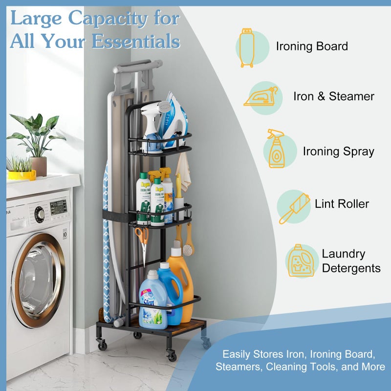 VINAEMO Ironing Board Hanger,Iron and Ironing Board Holder No Wall Mount,Laundry Room Organization and Storage Cart with Iron Stand,Narrow Laundry Shelves Organizer Cabinet,Laundry Room Essentials Accessories - Image 4