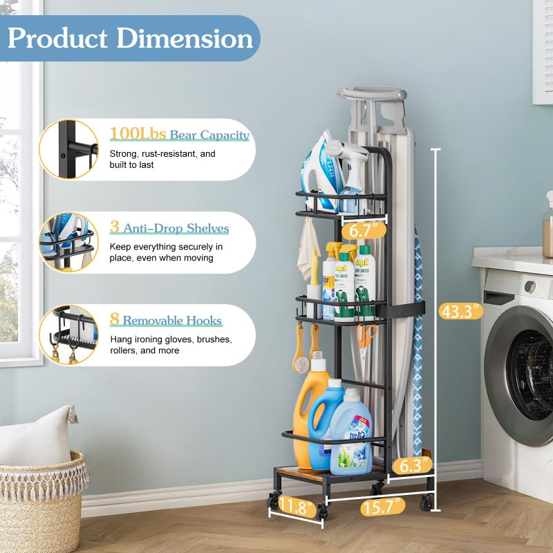 VINAEMO Ironing Board Hanger,Iron and Ironing Board Holder No Wall Mount,Laundry Room Organization and Storage Cart with Iron Stand,Narrow Laundry Shelves Organizer Cabinet,Laundry Room Essentials Accessories - Image 2
