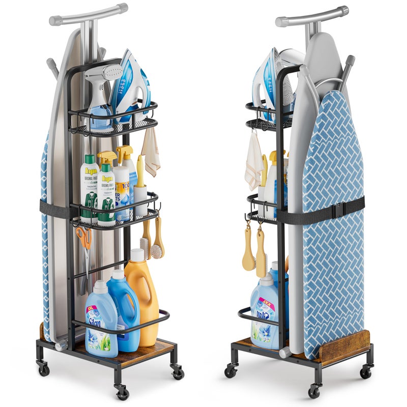 VINAEMO Ironing Board Hanger,Iron and Ironing Board Holder No Wall Mount,Laundry Room Organization and Storage Cart with Iron Stand,Narrow Laundry Shelves Organizer Cabinet,Laundry Room Essentials Accessories - Image 1