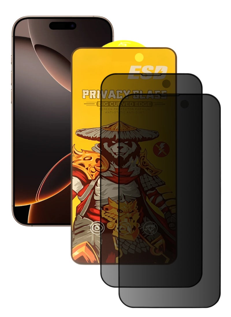 ESD 2 Pieces Tempered Dustproof Privacy Glass Screen Protector Compatible For iPhone 16 Pro - Image 1