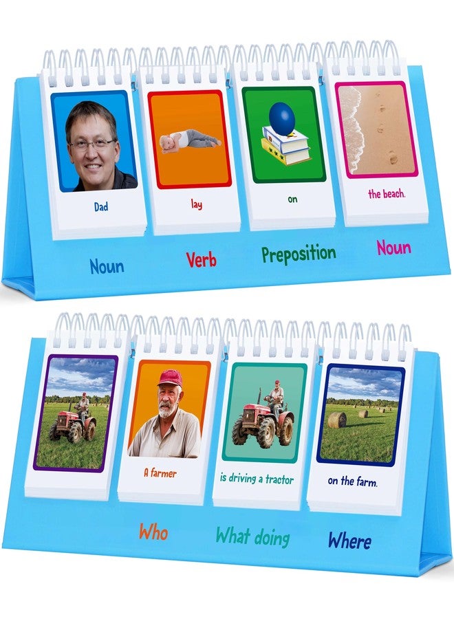 SpriteGru Sentence Flip Charts, 80 Double Sided Cards 40 Sentences, Learn Parts of Speech Who/What/Where Sentence Building Freestanding Flip Chart Educational Tool for Preschool Kindergarten 1st 2nd Grade - Image 1