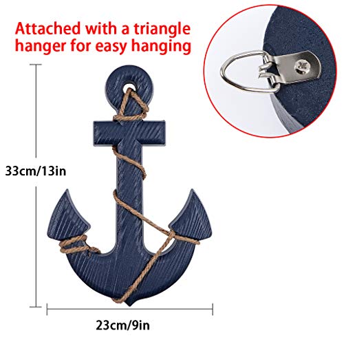 MDLUU Wooden Nautical Ship Steering Wheel, Small Ship Rudder and Anchor Wall Decor Set, 11" Navy Blue Helm Wheel Beach Theme Hanging Ornament - Image 5