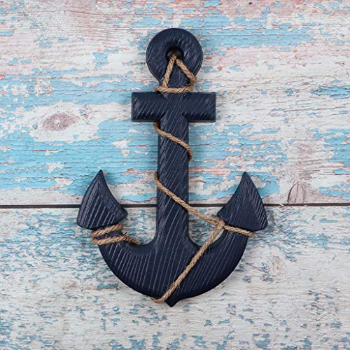 MDLUU Wooden Nautical Ship Steering Wheel, Small Ship Rudder and Anchor Wall Decor Set, 11" Navy Blue Helm Wheel Beach Theme Hanging Ornament - Image 3