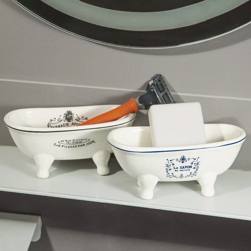 dodococa 1 Piece 5.7" Mini Ceramic Clawfoot Double Ended Bathtub Soap Dish Vintage Decortative Soap Dish - Image 4