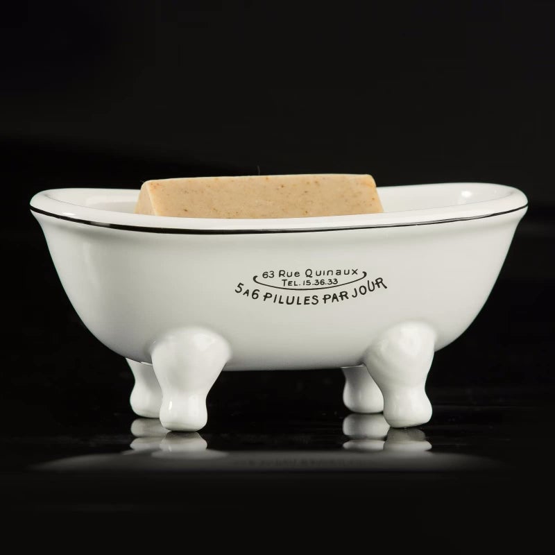 dodococa 1 Piece 5.7" Mini Ceramic Clawfoot Double Ended Bathtub Soap Dish Vintage Decortative Soap Dish - Image 1
