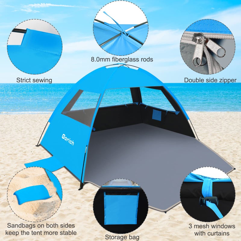 Gorich Beach Tent Sun Shelter for 3/4/6/8/10 Person with UPF 50ï¼‹ UV Protection, Lightweight & Easy Setup Beach Shade Canopy, Portable Beach Shade Tent Beach Cabana - Image 5