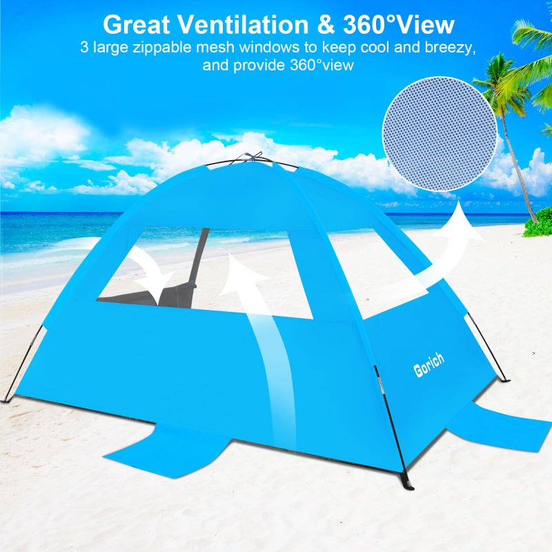 Gorich Beach Tent Sun Shelter for 3/4/6/8/10 Person with UPF 50ï¼‹ UV Protection, Lightweight & Easy Setup Beach Shade Canopy, Portable Beach Shade Tent Beach Cabana - Image 4