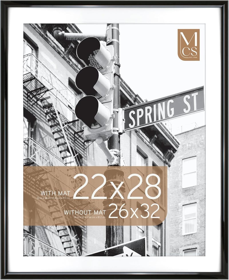 MCS Trendsetter 26x32 Poster Frame, Display Pictures 22x28 With Mat or 26x32 Without Mat, Vertical & Horizontal Wall Hanging Large Picture Frame for Photos & Posters, Black (1-Pack) - Image 1