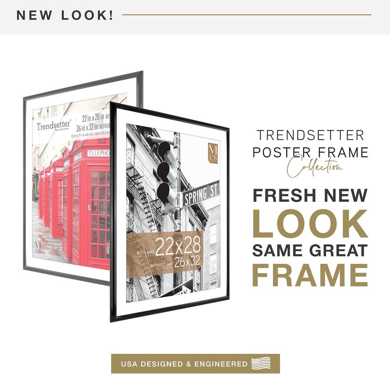 MCS Trendsetter 26x32 Poster Frame, Display Pictures 22x28 With Mat or 26x32 Without Mat, Vertical & Horizontal Wall Hanging Large Picture Frame for Photos & Posters, Black (1-Pack) - Image 2