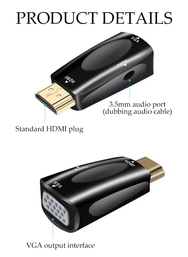 DUNISO HDMI to VGA Adapter，HDMI To VGA Converter Adapter with Audio Cable，Computer HDMI to VGA Monitor Adapter，for Computer, Desktop, Laptop, PC, Monitor, Projector, HDTV, Raspberry Pi, Roku, Xbox and More - Image 3