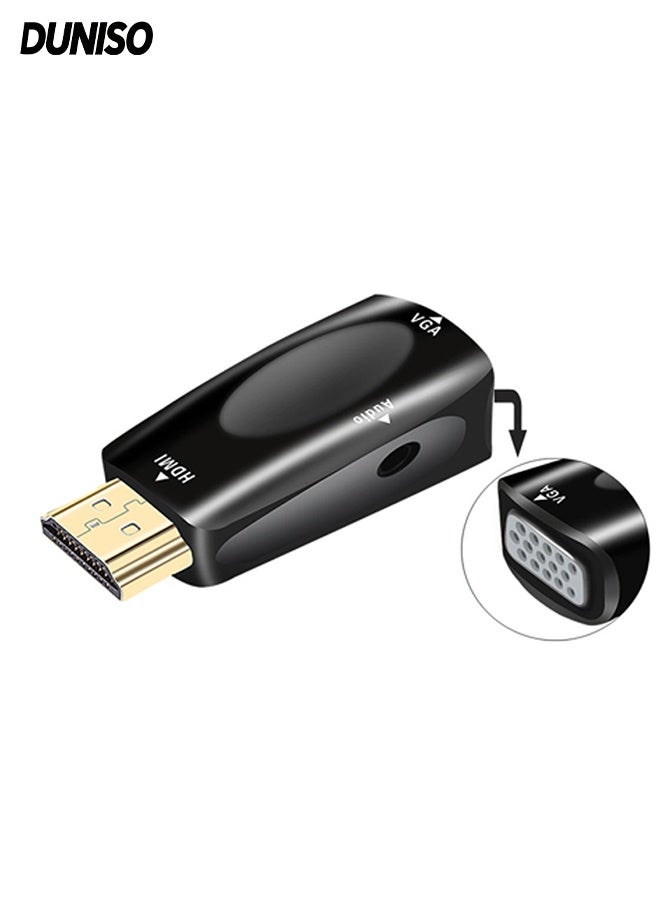 DUNISO HDMI to VGA Adapter，HDMI To VGA Converter Adapter with Audio Cable，Computer HDMI to VGA Monitor Adapter，for Computer, Desktop, Laptop, PC, Monitor, Projector, HDTV, Raspberry Pi, Roku, Xbox and More - Image 1