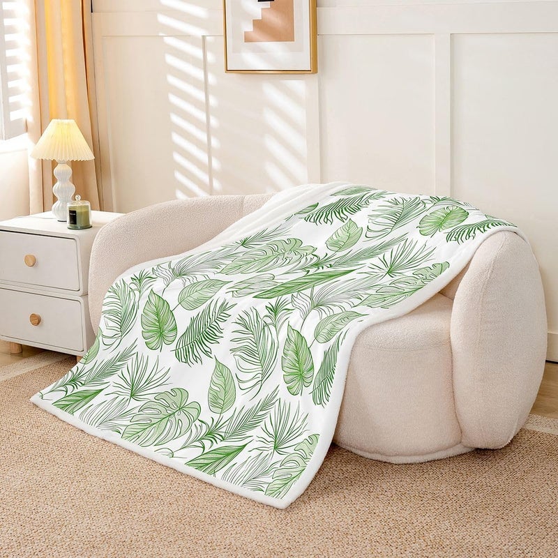 Erosebridal Tropical Botanical Fleece Blanket Queen 90"x90" Palm Banana Leaf Sherpa Blanket Vintage Exotic Leaves Fuzzy Plush Throw for Kids Adults,Vintage Plants Decor for Bed Couch - Image 1