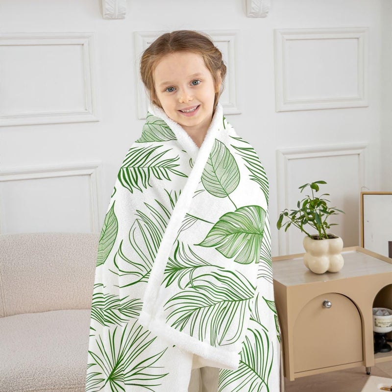 Erosebridal Tropical Botanical Fleece Blanket Queen 90"x90" Palm Banana Leaf Sherpa Blanket Vintage Exotic Leaves Fuzzy Plush Throw for Kids Adults,Vintage Plants Decor for Bed Couch - Image 4