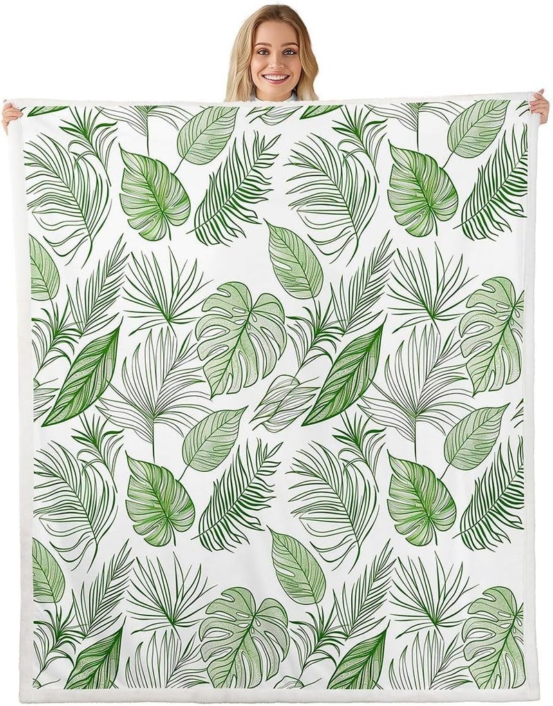 Erosebridal Tropical Botanical Fleece Blanket Queen 90"x90" Palm Banana Leaf Sherpa Blanket Vintage Exotic Leaves Fuzzy Plush Throw for Kids Adults,Vintage Plants Decor for Bed Couch - Image 2