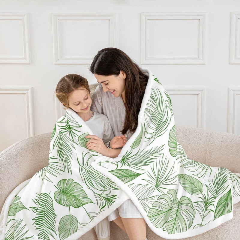 Erosebridal Tropical Botanical Fleece Blanket Queen 90"x90" Palm Banana Leaf Sherpa Blanket Vintage Exotic Leaves Fuzzy Plush Throw for Kids Adults,Vintage Plants Decor for Bed Couch - Image 3