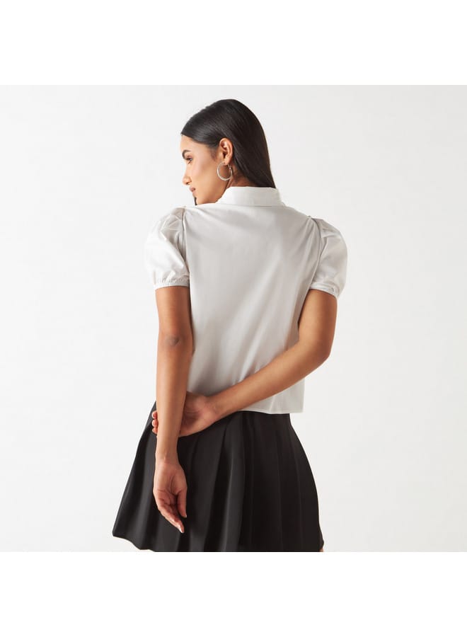 2Xtremz 2Xtremz Pearl Embellished Top with Puff Sleeves and Gathered Detail  - Image 2