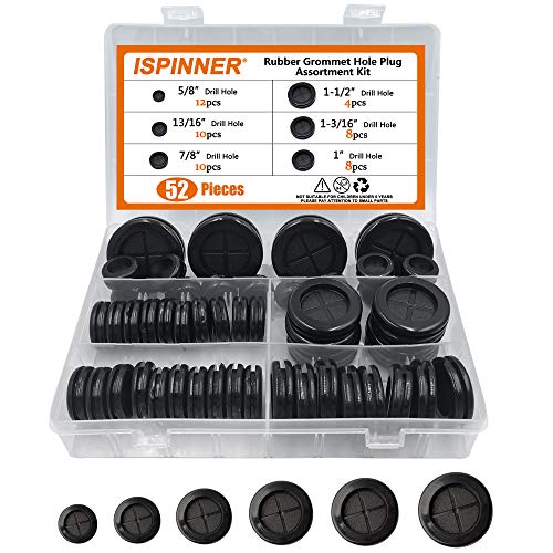 ISPINNER 52pcs 6 Sizes Rubber Grommet, Double Sided Round Rubber Hole Plug, Drill Hole 5/8" 13/16" 7/8" 1" 1-3/16" 1-1/2" (Black) - Image 1