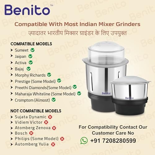 Benito Combo Chutney Jar (200ml & 600ml) for Mixer Grinder – Compatible with 4-Teeth Coupler & Dual Locking System - Image 5