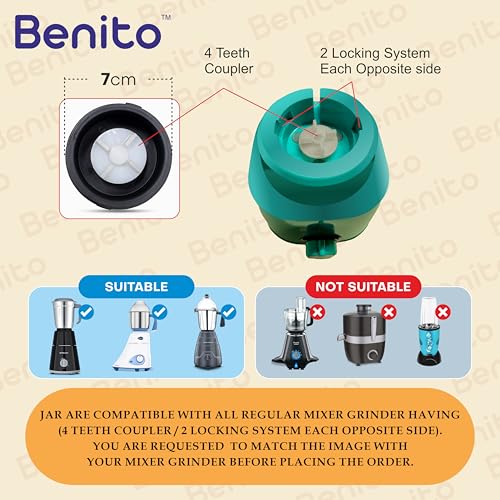Benito Combo Chutney Jar (200ml & 600ml) for Mixer Grinder – Compatible with 4-Teeth Coupler & Dual Locking System - Image 4