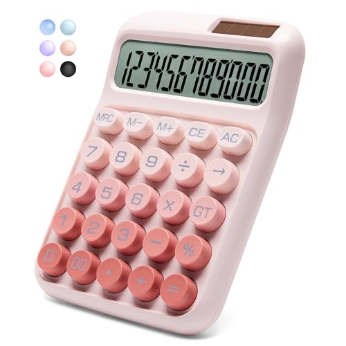 NGIFERA Desk Calculator12 Digits Large LCD DisplayBig ButtonsSolar and Battery Dual Power Desktop CalculatorsCute and Aesthetic Ombre Pink M - Image 1