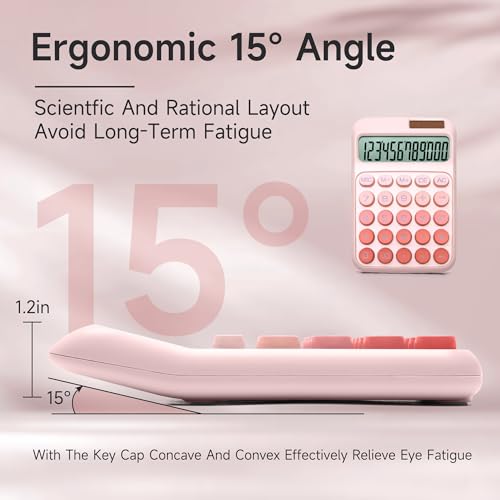 NGIFERA Desk Calculator12 Digits Large LCD DisplayBig ButtonsSolar and Battery Dual Power Desktop CalculatorsCute and Aesthetic Ombre Pink M - Image 3