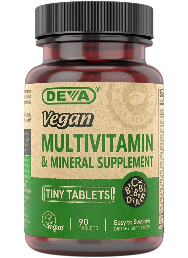 Deva Vegan Vitamins Deva Vegan Multivitamin and Mineral Supplement - Once-Per-Day Formula with Greens - Vitamins A, C, D, E, B Complex, High-Potency Formulation for Daily Health and Wellness- 90 Tiny Tablets, 1-Pack  - Image 1