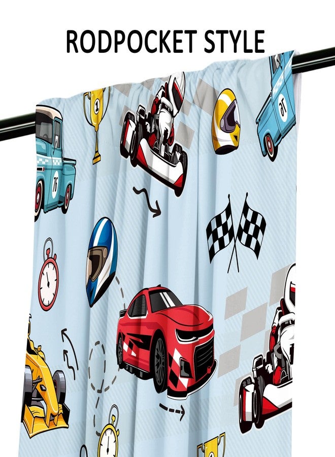 Cinbloo Race Car Curtains 52Wx84H Inch Rod Pocket for Kids Boys Blue Sports Racing Cartoon Car Flag Cool Art Printed Toddler Nursery Children Living Room Bedroom Window Drapes Treatment 2 Panels - Image 3