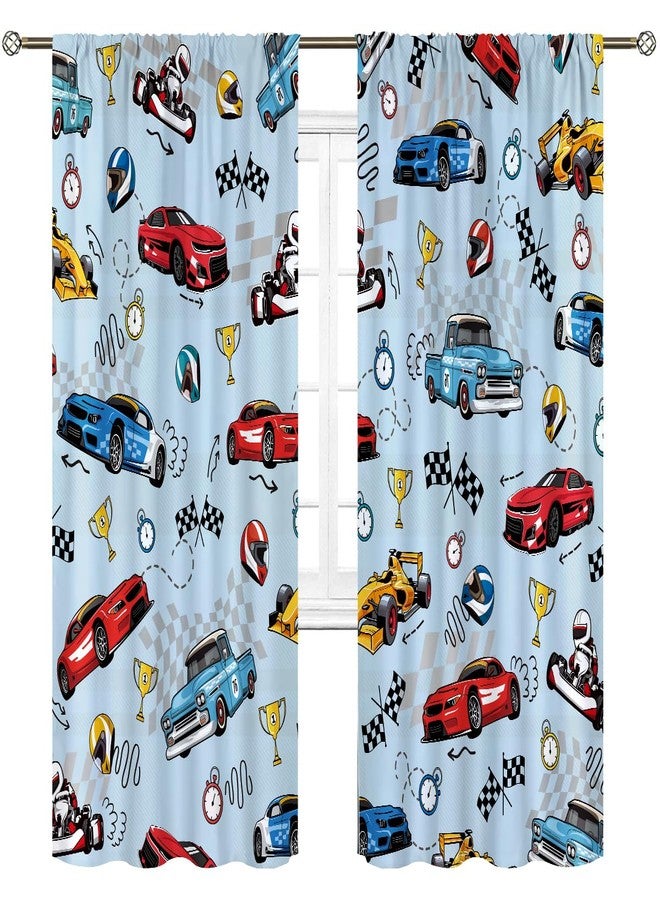 Cinbloo Race Car Curtains 52Wx84H Inch Rod Pocket for Kids Boys Blue Sports Racing Cartoon Car Flag Cool Art Printed Toddler Nursery Children Living Room Bedroom Window Drapes Treatment 2 Panels - Image 5