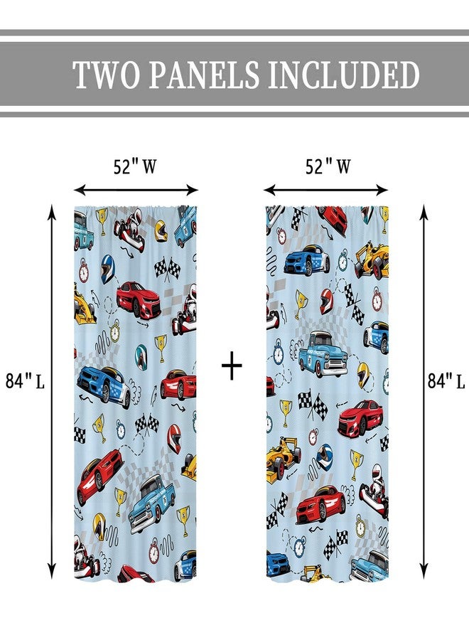 Cinbloo Race Car Curtains 52Wx84H Inch Rod Pocket for Kids Boys Blue Sports Racing Cartoon Car Flag Cool Art Printed Toddler Nursery Children Living Room Bedroom Window Drapes Treatment 2 Panels - Image 4