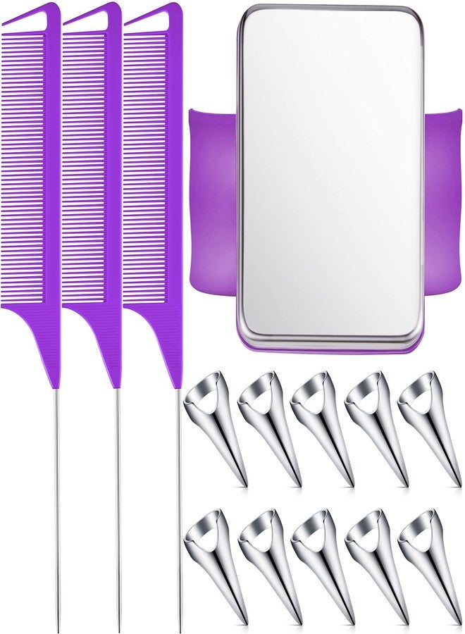 Patelai Stitch Braid Tool Finger 10 Hair Parting Ring,Purple, Silver - Image 1