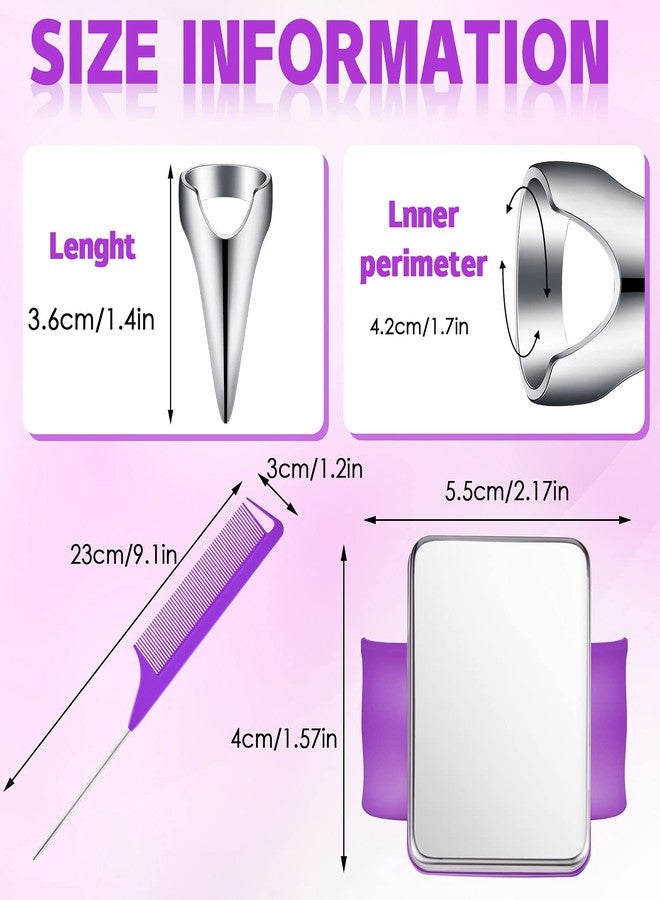 Patelai Stitch Braid Tool Finger 10 Hair Parting Ring,Purple, Silver - Image 2